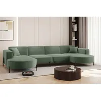 Fun Möbel Wohnlandschaft U-Form Sofa VALENCIA XL in Stoff Quelle Grün