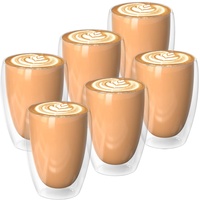 TAFONUP Latte Macchiato Gläser Doppelwandig (6 x 250ml), Doppelwandige Gläser aus Borosilikatglas für Cappuccino, Latte, Tee, Eistee, Iced Americano, Milch...