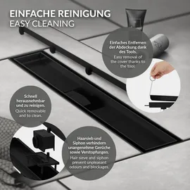 luxebath Duschrinne 90 cm 2in1, befliesbar, extra flach, Edelstahl, Schwarz,