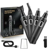 Nasenhaartrimmer Herren, 4 in 1 Wiederaufladbar Nasenhaarschneider und Ohrhaarschneider für Männer und Frauen mit USB Type-C Cable, IPX7 Wasserdicht, Dual Klingen, Einfache Reinigung, Schwarz