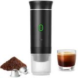 Tragbare Kaffeemaschine, elektrische Reise-Espressomaschine mit Heizfunktion, 3-in-1-Kapselkaffeemaschine für 12-V-Auto und Camping, batteriebetri...