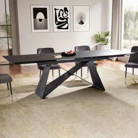 KADIMA DESIGN Esszimmertisch 180 - 260 cm Ausziehbar Keramik Glas Schwarz, Keramiktisch Groß, Designer Küchentisch Rechteckig, Esstisch Extravagant mit