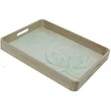 MARELIDA Dekotablett Serviertablett weiß Kerzentablett grüne Blüte