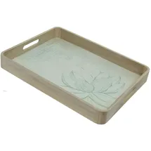 MARELIDA Dekotablett Serviertablett weiß Kerzentablett grüne Blüte