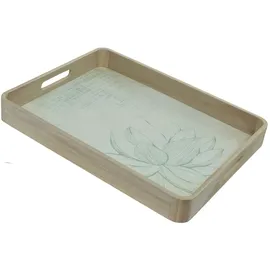 MARELIDA Dekotablett Serviertablett weiß Kerzentablett grüne Blüte