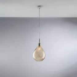 Pluvia - Eisenaufhängung mit bernsteinfarbenem Pyrexglas 1 Licht 142 - Ø20 - BL264-S1-AM
