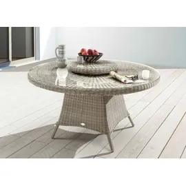 Destiny Sitzgruppe »MALAGA LUNA«, 6 Sessel, 1x Drehteller), (Set,19-tlg., 6xSessel, 1 Tisch Ø 150x75 cm), Aluminium, Polyrattan, weiß