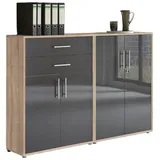 BMG Möbel Aktenschrank Office Edition Set 12, Büroschrank abschließbar mit Metallgriffen Made in Germany Eiche Sonoma / anthrazit hochglanz