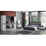 JVmoebel Schlafzimmer-Set Möbel Set Bett Nachttisch Kommode Spiegel Kleiderschrank, (Bett / 2х Nachttische / Kleiderschrank / Kommode mit Spiegel, Bett / 2х Nachttische / Kleiderschrank / Kommode mit Spiegel), Made in Europa weiß