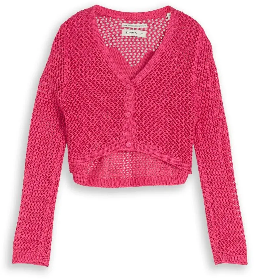 TOM TAILOR Mädchen Cropped Cardigan mit Rückenmuster, rosa, Uni, Gr. 92/98