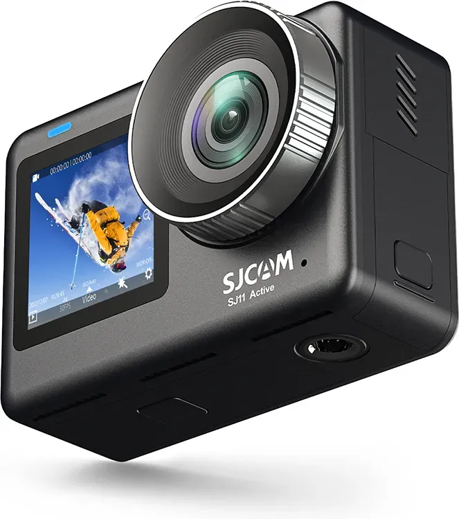 SJCAM SJ11 Active Actionkamera mit Doppeldisplay 2.33 Zoll Touch und 1.3 Zoll Selfie-Display 4K 30fps Video 6-Achsen EIS Stabilisierung 5m Wasserdicht nacktes Gehäuse 30m mit wasserdichtem Gehäuse 100 Min Akkulaufzeit 20MP