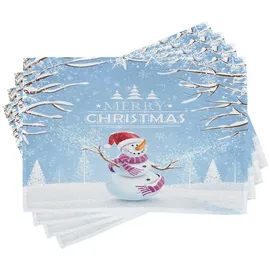 ABAKUHAUS Weihnachten Platzmatten, Snowy-Winter-Noel, Waschbare Stoff Esszimmer Küche Tischdekorations Digitaldruck, Hellblau Weiß