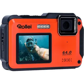 Rollei Sportsline 64 Selfie Unterwasserkamera Orange, k.A. opt. Zoom, 2.8 cm Rückseite, 2 Vorderseite