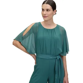 Vera Mont Overall VERA MONT "Damen mit Bindegürtel", Damen, Gr. 38, Normalgrößen, grün (schwarz emerald), Chiffon, Obermaterial: 100% Polyester; Futter: 100% Polyester, ausgestellt, Rundhals, Overalls Overall, Design