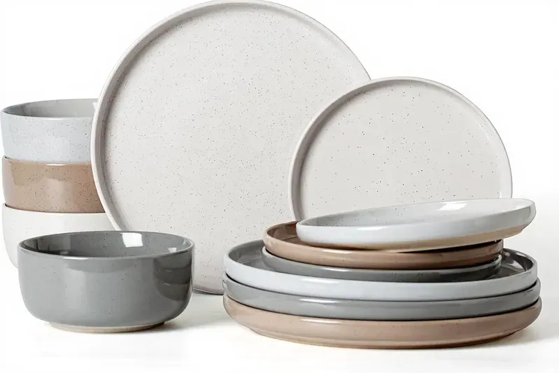 Richmount Galaxy-Serie Geschirrset – 12-teiliges Keramik-Geschirrset für 4 Personen – Inklusive Speiseteller/Salatteller/Müslischalen – Spülmaschinen- und mikrowellengeeignet – Morandi-Farben