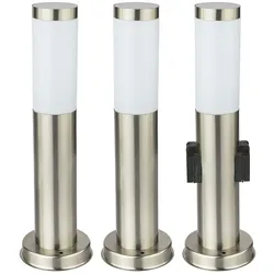 3er Set LED Stehleuchten für den Garten mit Steckdosen