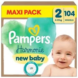 Pampers Windeln Harmonie Gr. 2 Mini, 4kg - 8kg, Maxi Pack (1x104 Windeln), 2 (3-6 kg)