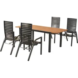 Garten-Essgruppe MERXX "»Siros«", grau (graphit, graphit, graphit), Auszugsplatte, ausziehbar-Rückenlehne verstellbar, Aluminium, FSC-zertifizierter Holzwerkstoff, Sitzmöbel-Sets, Rückenlehne verstellbar durch Gasdruckfeder