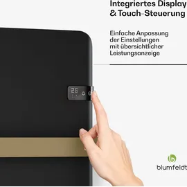 Blumfeldt Infrarotheizer 500 W - Wandmontage, IP24, Mit Thermostat & App-Steuerung, Touch-Panel, Timer, Für Badezimmer, Heizt & Wärmt Handtücher... Schwarz,