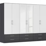 Kleiderschrank RAUCH "Schrank Garderobe Wäscheschrank HERSBRUCK in 2 Breiten", grau (graumetallic, alpinweiß), B:271cm H:210cm T:54cm, Holzwerkstoff, Schränke, Kleiderschrank, mit 6 großzügigen Schubladen sowie Spiegeltüren MADE IN GERMANY