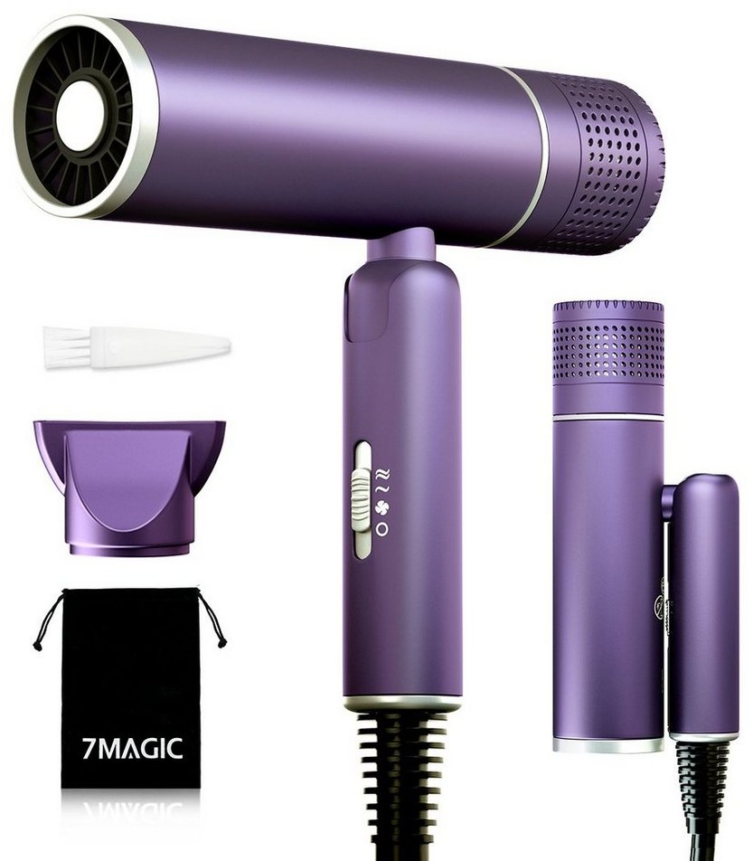 7MAGIC Haartrockner Ionic-Haartrockner, 1600,00 W, Schnelltrocknender Haartrockner, 2 Geschwindigkeitsstufen, 3 Temperatur-Modi lila