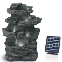 Gartenbrunnen Solar für Outdoor mit Beleuchtung LED – Echter Wasserfall Felsenbrunnen Vintage Garten Brunnen Groß für Außen Gartendeko - Gartenteich Deko Vogelbad - Outdoor (Victoria Fall - Grün)