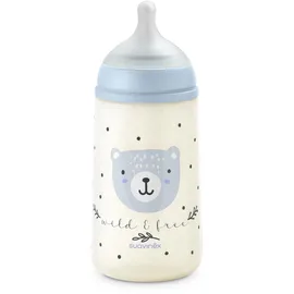Suavinex Suavinex, Babyflasche 270 ml mit SX Pro Physiologischem Silikon-Sauger, Antikolik-Flasche mit mittlerem Fluss (M), für Milch, Säfte oder Wasser, Babys ab 3 Monaten, Wild&Free Blau