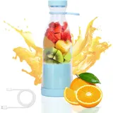 Mixer Smoothie Maker, 380ml Wiederaufladbarer USB Tragbarer Smoothie Mixer für Shakes Saft Smoothies, Elektrischer Fresh Juice Mixer Flasche(Blau) - Silber