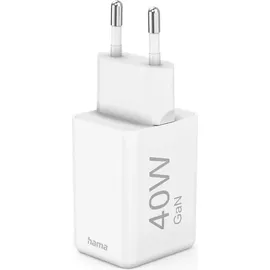 Hama Schnellladegerät, GaN, 2x USB-C, Super-Mini-Ladegerät, PD, 40 W, Weiß