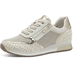 Keilsneaker MARCO TOZZI, Damen, Gr. 39, beige (creme), Textil, Lederimitat, sportlich, Schuhe Sneaker, Freizeitschuh, Halbschuh, Schnürschuh mit Logoprint
