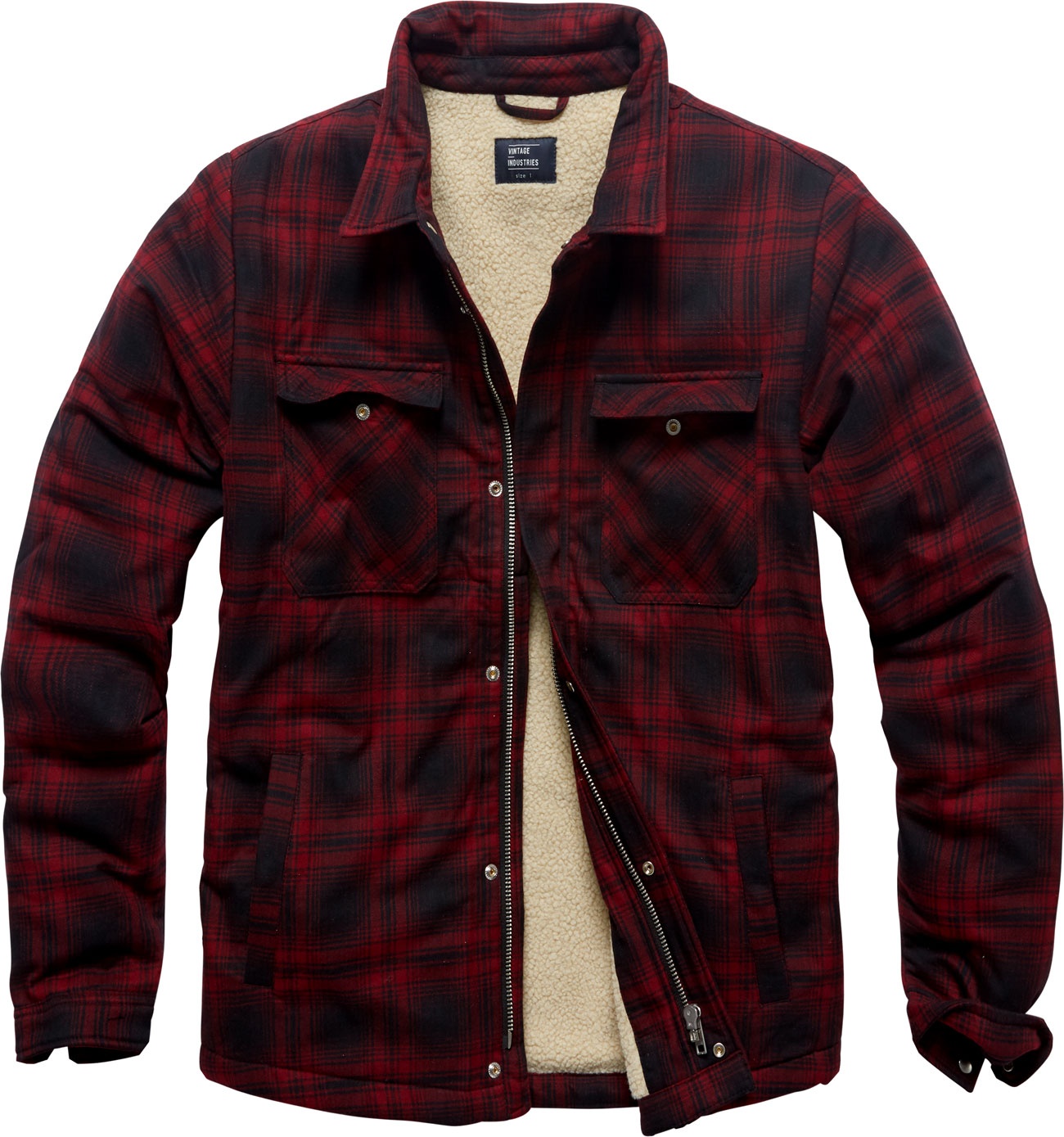 Vintage Industries Class Sherpa, chemise/veste textile - Rouge Foncé/Noir - M