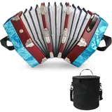 Ziehharmonika, 20 Tasten, Akkordeon für Erwachsene, professionelles Akkordeon für Anfänger, verstellbare Handschlaufe, Musikinstrument-Zubehör mit Tragetasche, Mundharmonika, Reinigungstuch (blau)