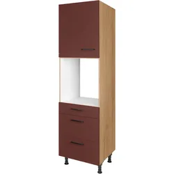 Backofenumbauschrank NOBILIA ""Easytouch", Ausrichtung wählbar, mit Schublade und zwei Auszügen und", rot (front: lacklaminat rostrot ultramatt, korpus: eiche sierra nachbildung), B:60cm H:216,6cm T:58,3cm, Schränke, einer Tür, vormontiert, Breite/Höhe: 60/216,6 cm