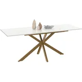IDMarket - Ausziehbarer Esstisch Rechteck ALIX 6-10 Personen Spinnenbein Messing Tischplatte Effekt Marmor Gold Alaska 160-200 cm