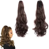 prinfantasy Clip In Extensions Braun Ponytail Extensions Clip in Haarverlängerung Pferdeschwanz Haarteil mit Klammer Heizbeständig Synthetische Fasern wie Echthaar Mittelbraun MW003