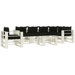vidaXL 7-tlg. Garten-Lounge-Set Paletten mit schwarzen Kissen Holz