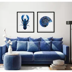 Bild QUEENCE "Abel", blau (farbe rahmen: schwarz, farbe bild(er): blau), B:30cm H:40cm, Acrylglas, Papier, Holz, Bilder, HD Premium Poster-Druck inkl. Holzrahmen