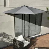 DELUKE® Sonnenschirm Halbrund Wasserfest EKDO Ø300, Grau Halb-Sonnenschirm Halbschirm Gartenschirm Balkonschirm Terrassenschirm Halbrundschirm
