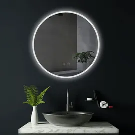 PonteSino HOKO Badspiegel LED Antibeschlag rund 60cm+LED Wechsel Warmweiß-Kaltweiß-Neutral 2700-6500K. Licht mit Touch Schalter/Wandschalter einschaltbar).... - Transparent