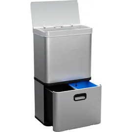 Klarstein Touchless Sensor-Mülleimer - 56L Küchen-Abfalleimer mit Bewegungssensor, 3-in-1-Mülleimer, Trennsystem, Soft-Close, Edelstahl, hygienisch - Silber