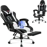 colamy Gaming Stuhl – Ergonomischer Computerstuhl mit Fußstütze, Lendenwirbelstütze, Kopfstütze, 360° Drehfunktion und hoher Rückenlehne, weiss