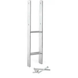 XPOtool Pfostenträger feuerverzinkt 101 x 600mm, H-anker aus Carbonstahl, Pfostenanker mit Bohrlöchern M10 x 130, Pfostenschuh mit 2 Verstrebungen