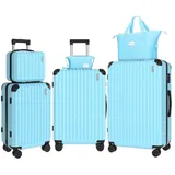 VALLSERO Trolleyset LG2 Hartschalen-Koffer set (S,M,L,XL) Rollkoffer, Reisekoffer, (Hartschalen Trolley 6-teiliges-set), Handgepäck 4 Rollen, ABS-Material, TSA Zollschloss, 6-teiliges Set blau