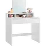 VASAGLE Schminktisch mit Spiegel, Frisiertisch, 2 Schubladen, 3 offene Fächer, Kosmetiktisch, modern, weiß