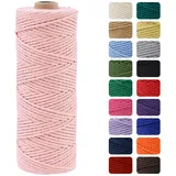 MOMAHUA 2mm Hellrosa Makramee Garn, 100m Makramee Baumwollgarn 2mm/3mm, Baumwollkordel Natur, Baumwoll Bastelschnur für Basteln Stricken Boho Deko DIY Handwerk Wandbehang Wohnzimmer Balkon