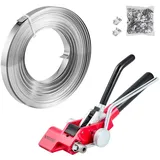Vevor 3 tlg. Stahlband Umreifungsset, Manuelle Umreifungsgerät mit 30,5 m Metallband, 100 Metallklammern und Schneider, pefekte Werkstattausstattung für industrielle Verpackung, Transport und Lager