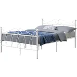 [en.casa] Metallbett 140x200 cm Doppelbett mit Kopf-und Fußteil Bettgestell Gästebett Metallgestell mit Lattenrost bis 300kg Weiß