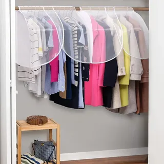 MISSLO Kleiderständer mit Abdeckung zum Aufhängen von Kleidung, Kleiderschrank, Aufbewahrung mit transparenten PVC-Fenstern, Kleiderstangenabdeckung, staubdichte Mäntel, Anzüge Jacken, 2 Stück, weiß