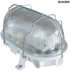 HWH Feuchtraumleuchte BASIS, E27, IP44, Metall-Korb, oval, weiß BLU-49901