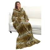 Catalonia Classy Decke mit Ärmeln als Geschenk für Frauen Herren, Flauschig Fleece Tragbare Kuscheldecke mit Ärmel, Cozy Warm Decke zum Anziehen Ärmeldecke Erwachsene, 185 x 130 cm Leoparden